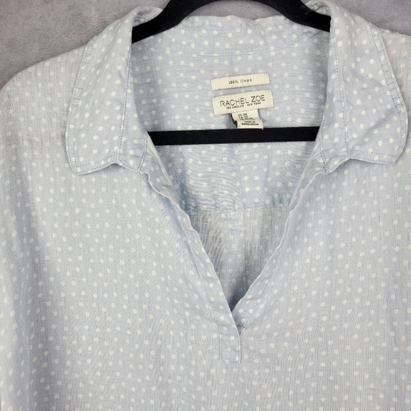 RACHEL ZOE Baby blue White Polka Dot Long Sleeve V-Neck neck Linen Top Tunic 3X‎ - Picture 4 of 11